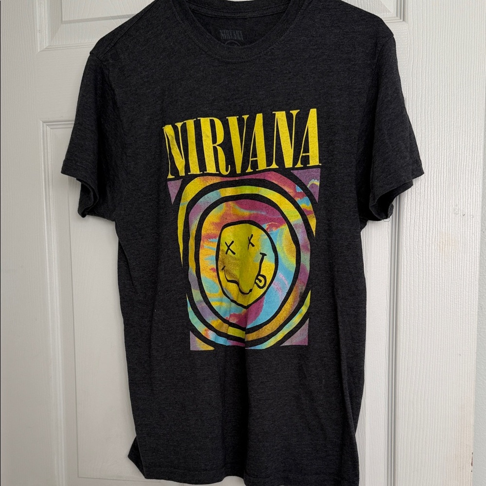 NIRVANA Charcoal Tee with Vibrant Graphic